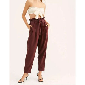 Free People Pants Margate Paper Bag High Waist Pleated Womens size S Rust Wine